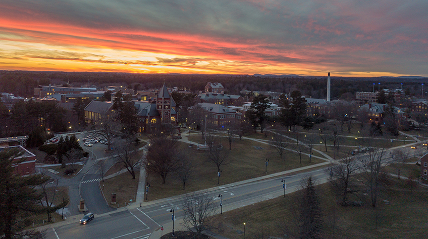 UNH Durham campus at sunset