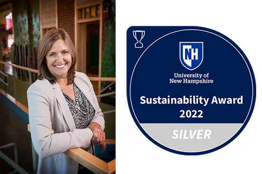 Leslie Couse with silver sustainability award icon