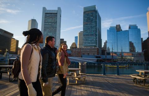 students walking in Boston