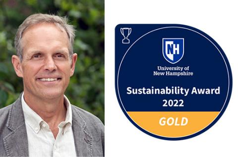 David Mortenson with gold sustainability award icon