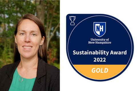 Lindsey Williams with gold sustainability award icon