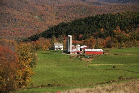farm in a field and hills