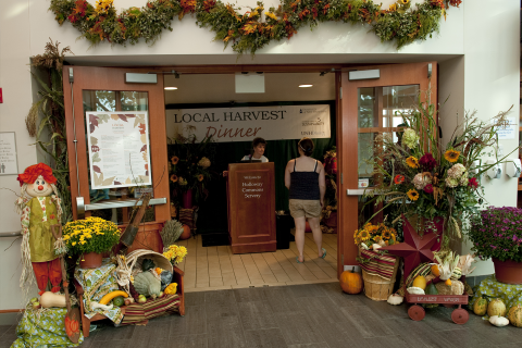 harvest dinner with fall decorations