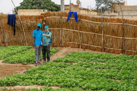 mentor with student in farm field