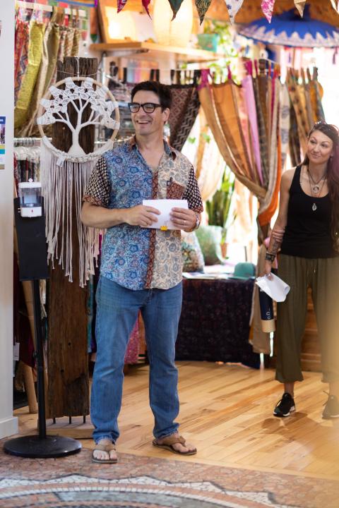 Topher speaking in a Mexicali shop