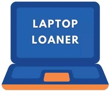 graphic of a laptop with the words Laptop Loaner on the screen