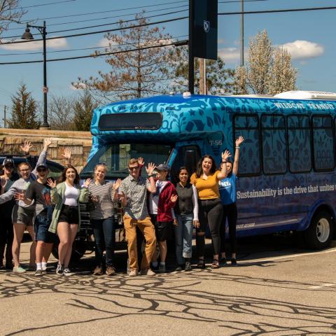 Students in front of bus