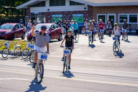 Cyclists riding Cat Trax bikes.