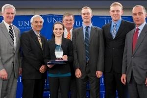 Holloway Competition winners with President Huddleston and Paul College leaders