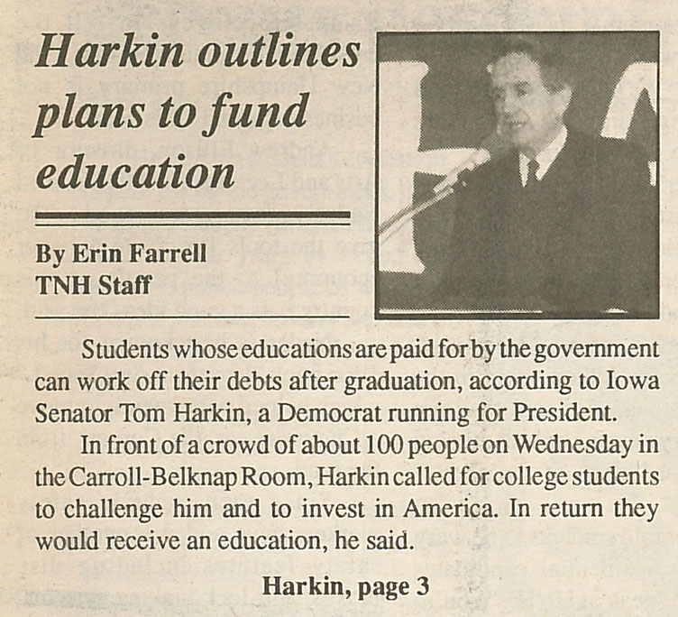 Harkin outlines plans to fund education