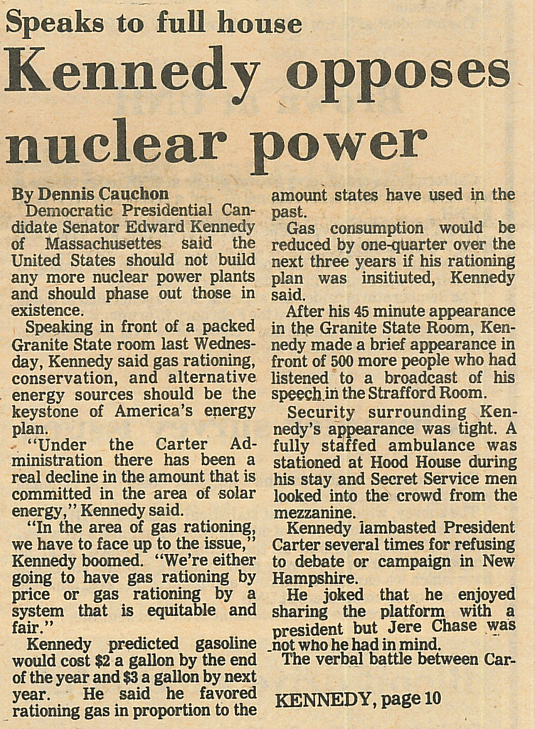 Kennedy Opposes Nuclear Power