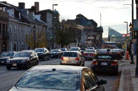 cars parked on a street in downtown Baltimore