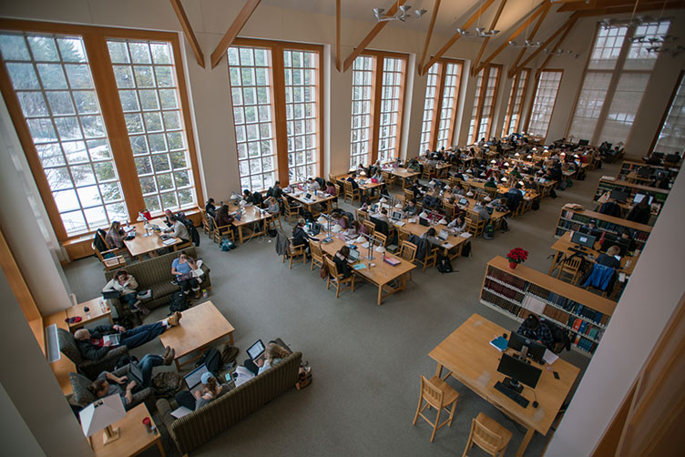 students studying in Hubbard Reading Room at Dimond Library
