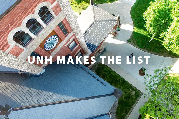 looking down at UNH's Thompson Hall from an aerial perspective