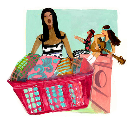 illustration of people doing their laundry and singing