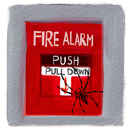 illustration of a spider on a fire alarm