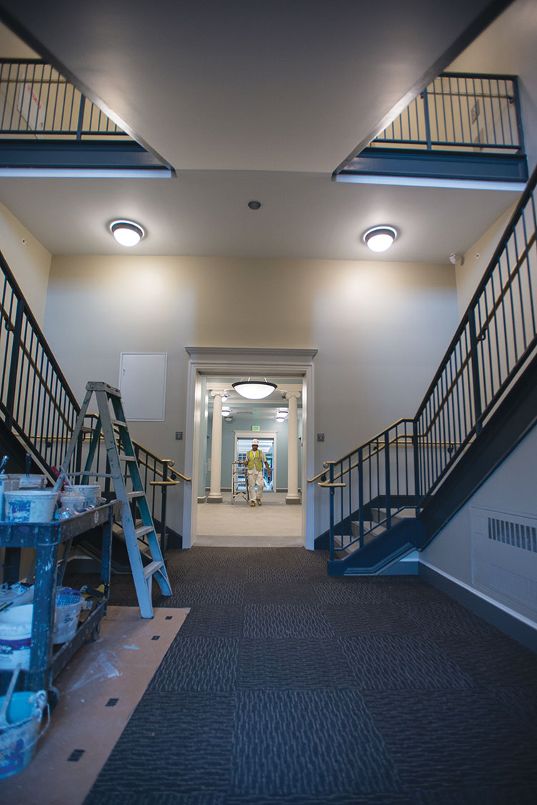 interior shot of stairwells in newly renovated Hamilton Smith Hall