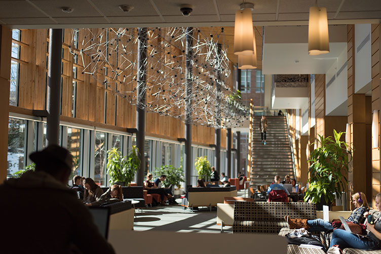 UNH students studying in Paul College's Great Room