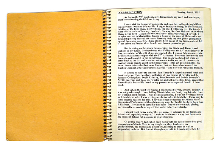 a page from one of Don Murray's notebooks