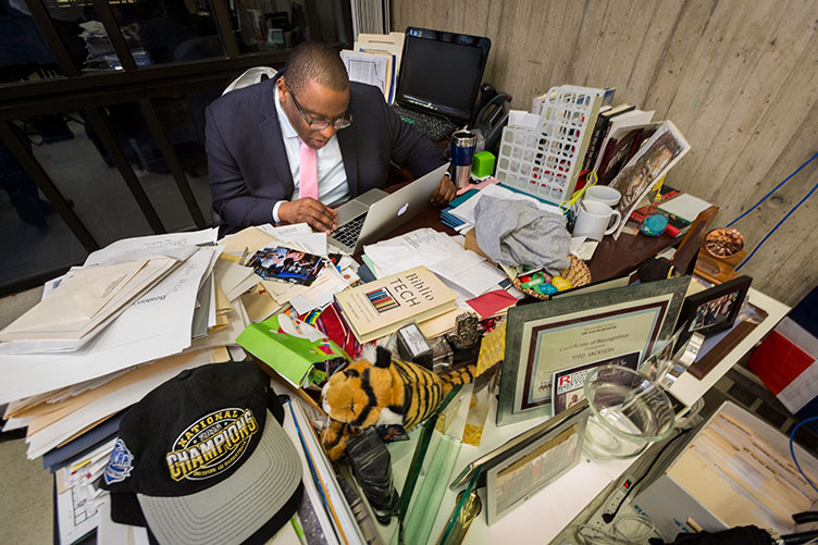 Boston city councilor and UNH alumnus Tito Jackson '99 at his desk
