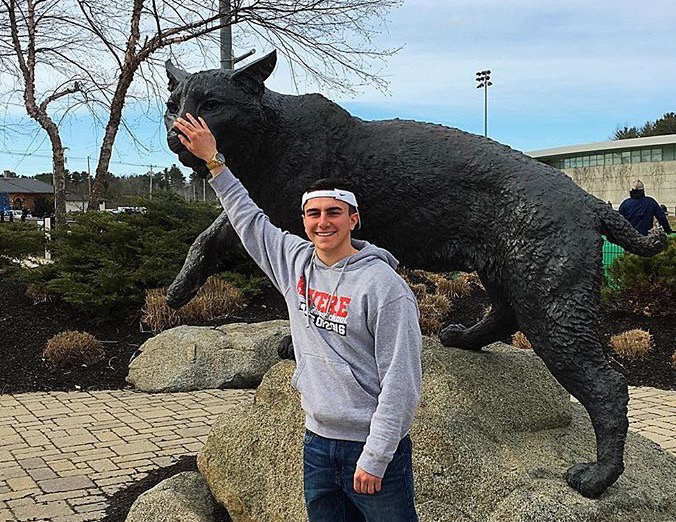 Vinnie LoBuono '20 at the Wildcat statue