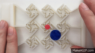 a GIF of the movement of the 3D-printed prototype of the chirality-induced sequential cell-opening mechanism that has potential applications from drug delivery to color altering camouflage materials.