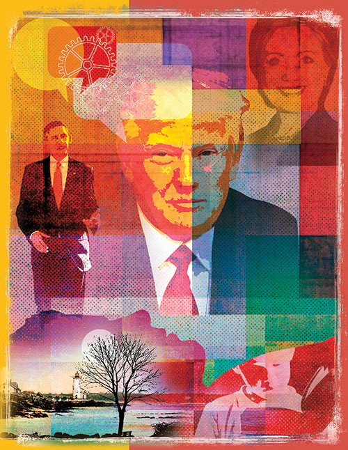 illustration of Donald Trump, Barack Obama and Hillary Clinton by Roy Scott