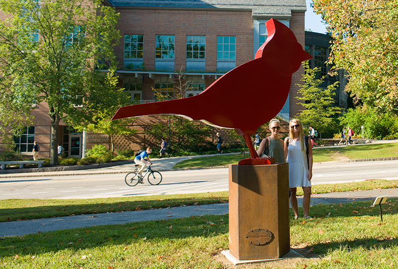 cardinal statue on UNH campus in Durham, NH