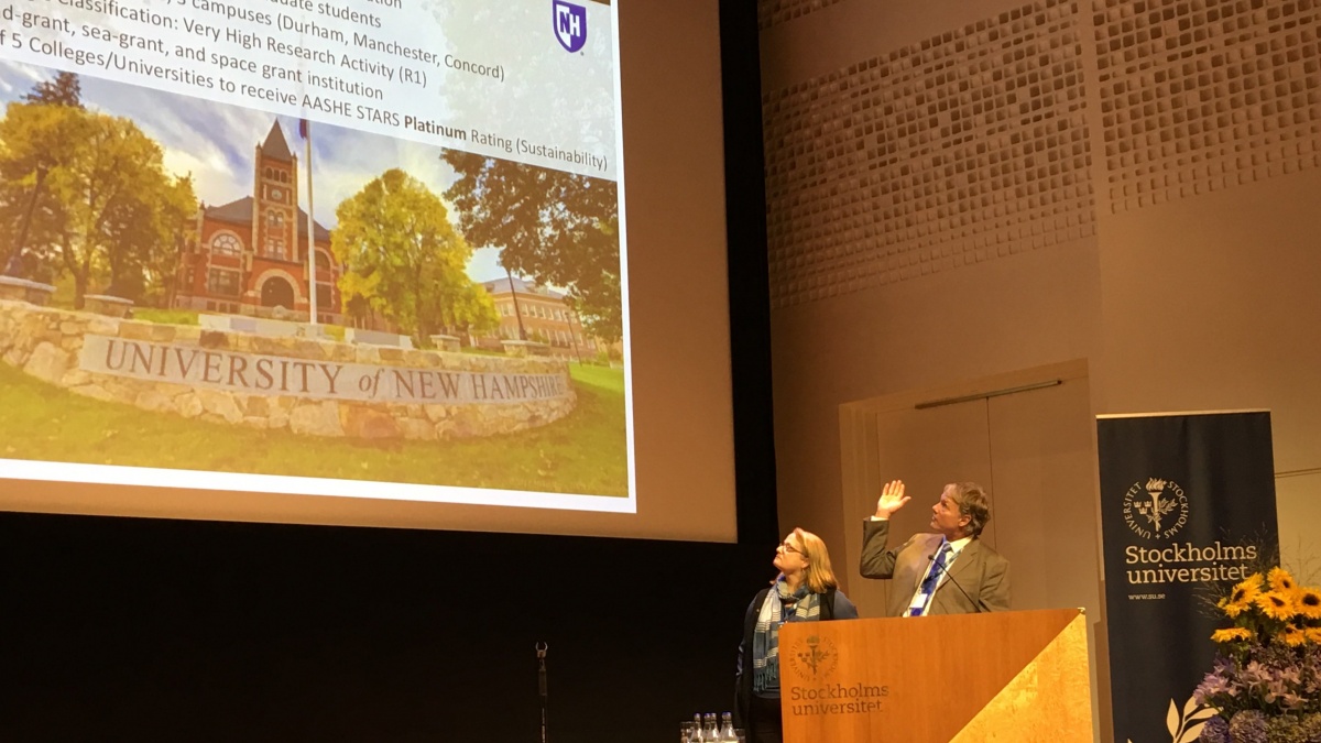 UNH professors discuss their research at a meeting in Stockholm.