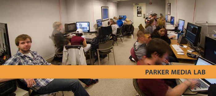 students working in UNH's Parker Media Lab