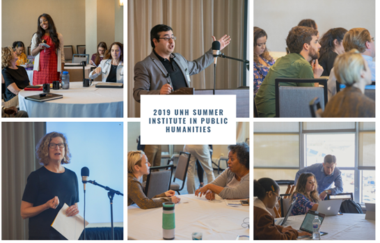 collage of photos from 2019 Institute showing individuals presenting and talking