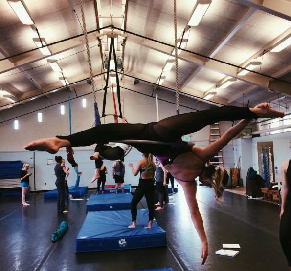 UNH students practicing aerial dance