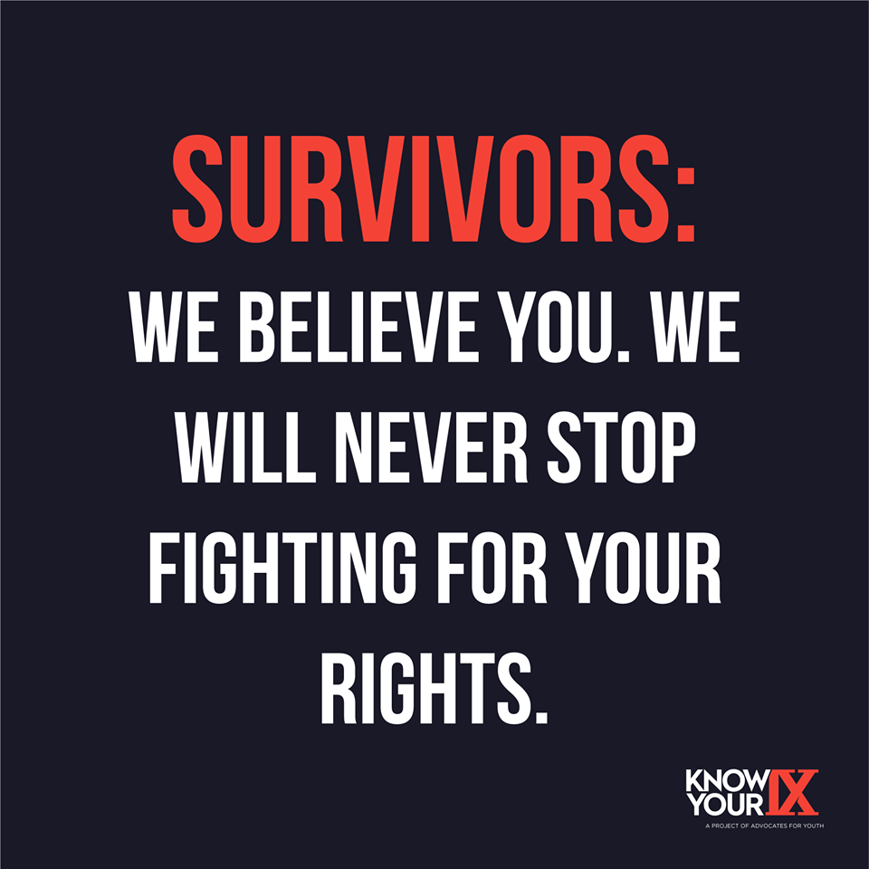 A graphic stating "Survivors We Believe You"
