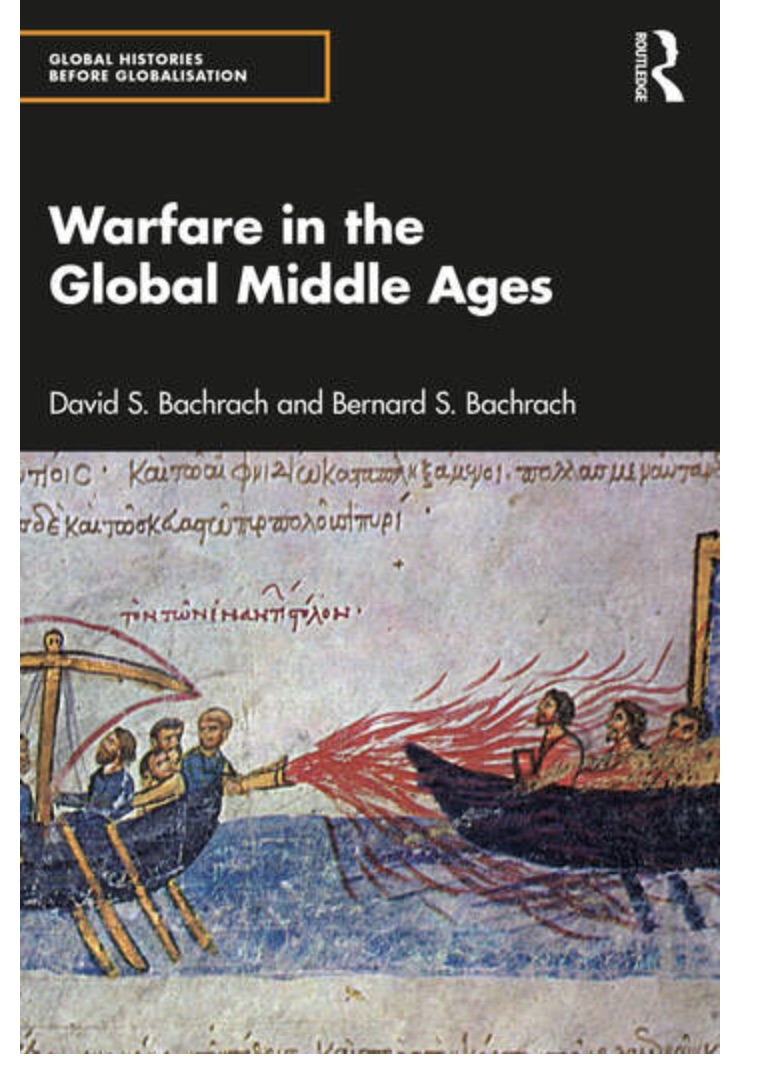 Book jacket with text "Warfare in the Middle Ages" and historical image of war