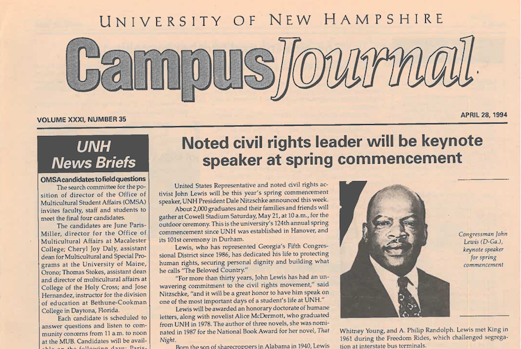 Image of 1994 newspaper announcing John Lewis as speaker