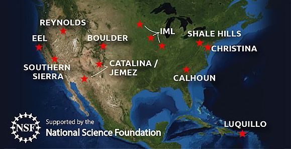 A map showing Critical Zone Observatories across the United States.