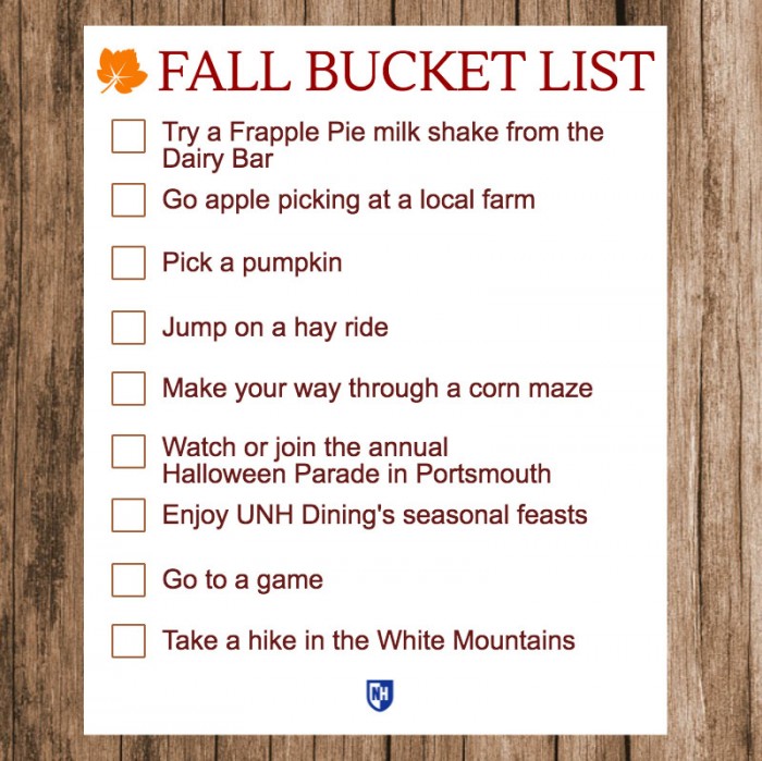 UNH Fall bucket list