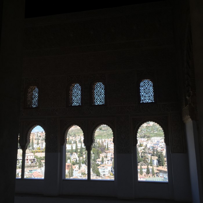 view of Granada from windows in the Alhambra