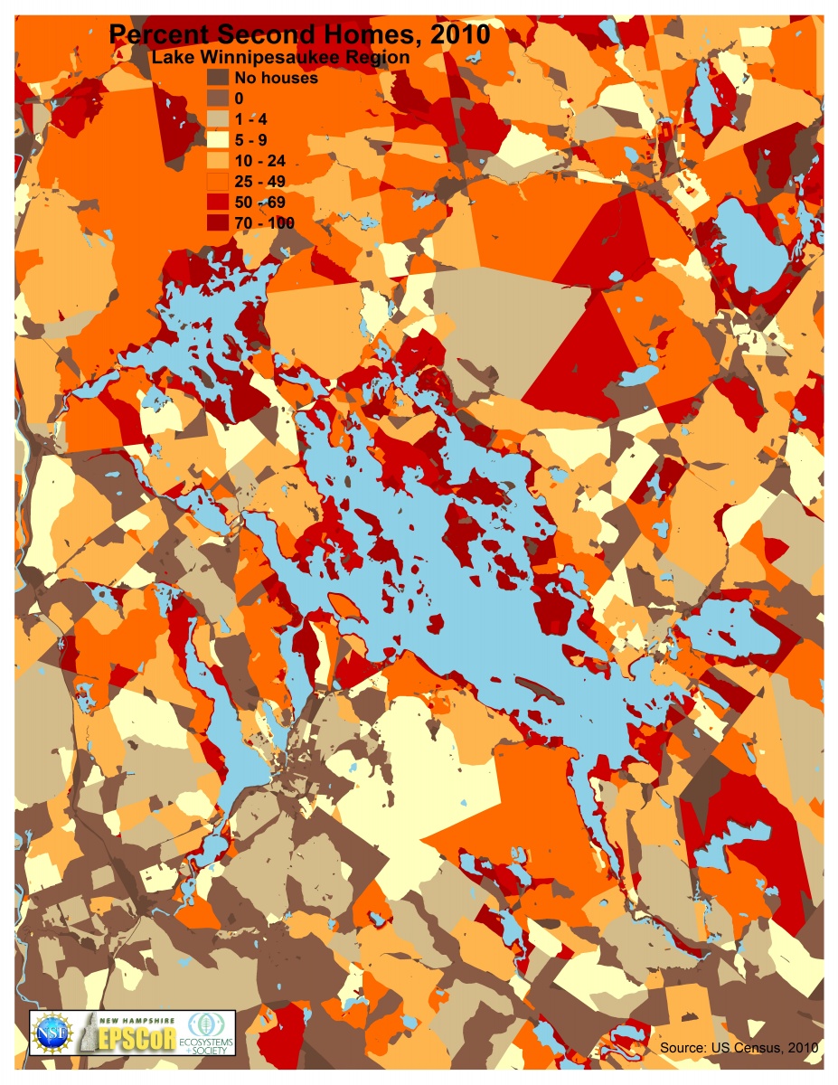 map of second home density in Winnipesaukee region