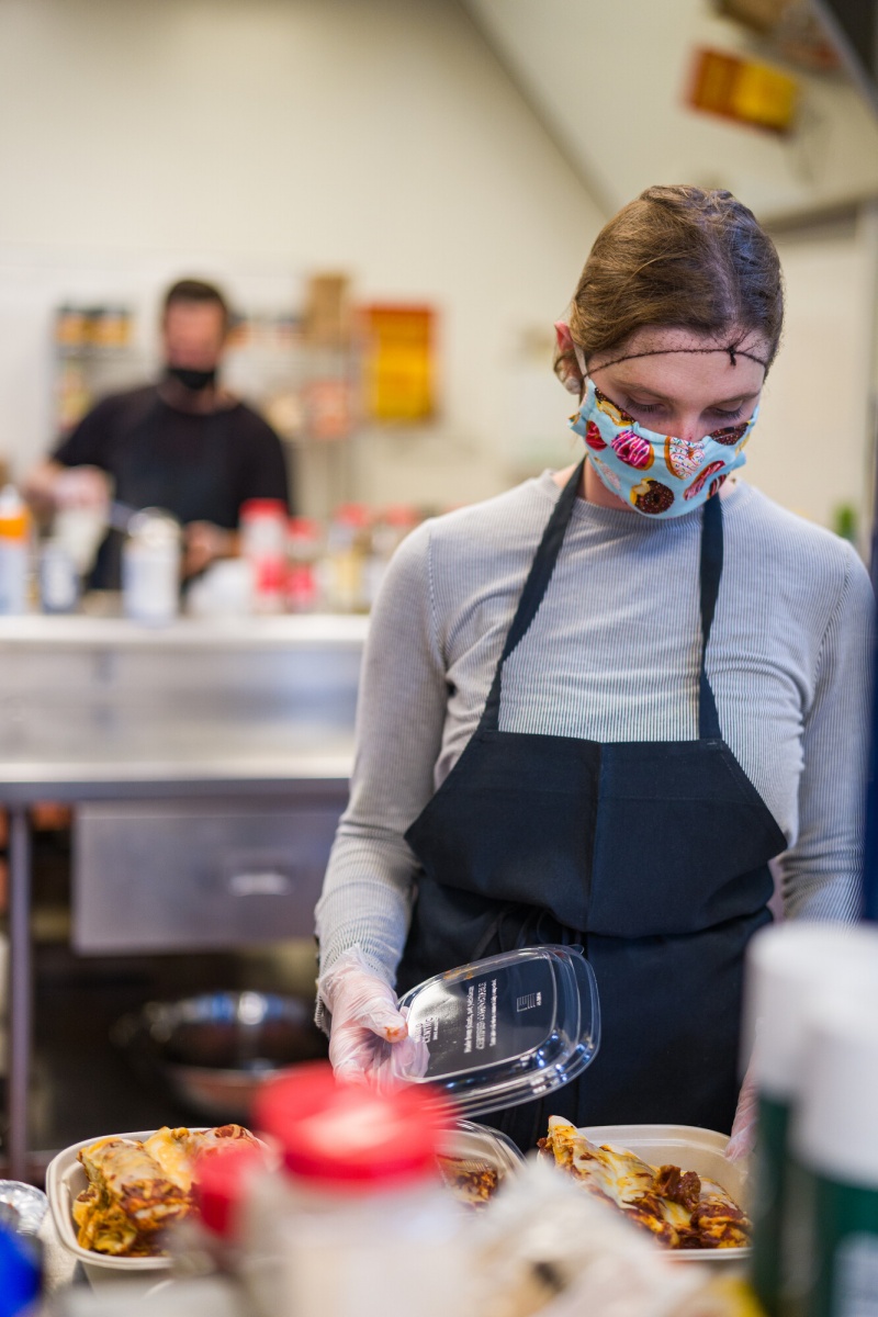 Preparing meals in the Barton Hall kitchen