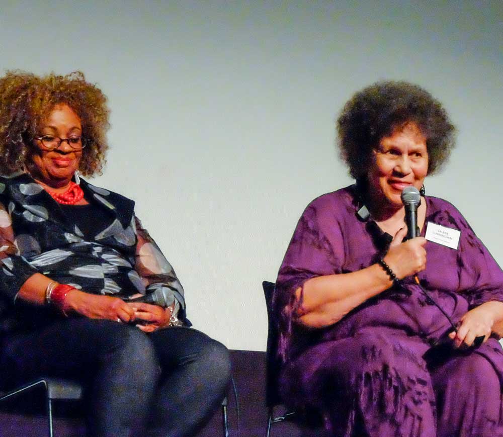 Boggis and Cunningham on stage at the "Shadows Fall North" premier