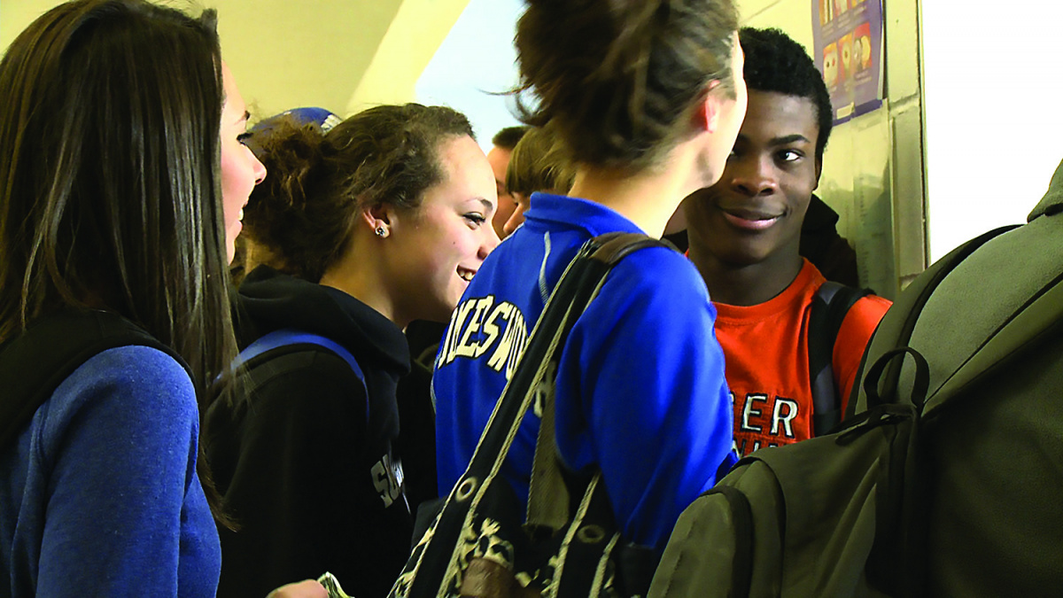 Crowd of students in a school