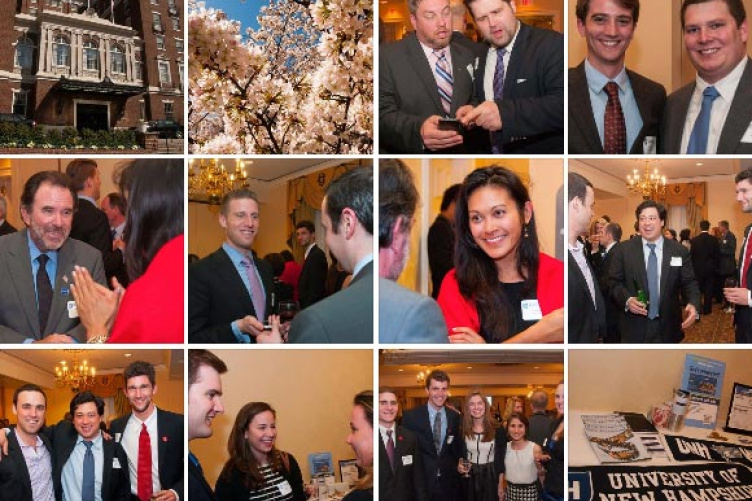 multiple images of alumni cocktail event in washing dc