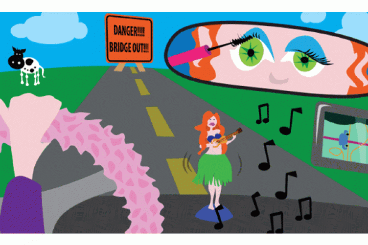cartoon with driver distractions