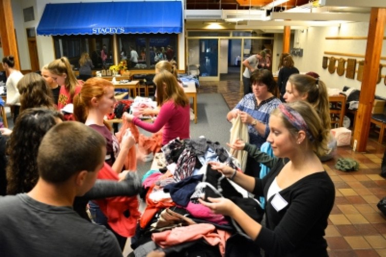 Students in the MUB at popup thrift store