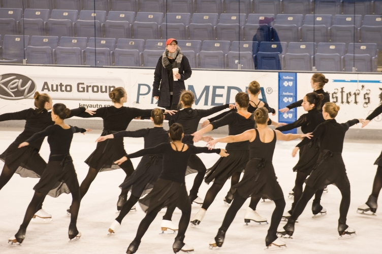 Synchronized skating team on ice