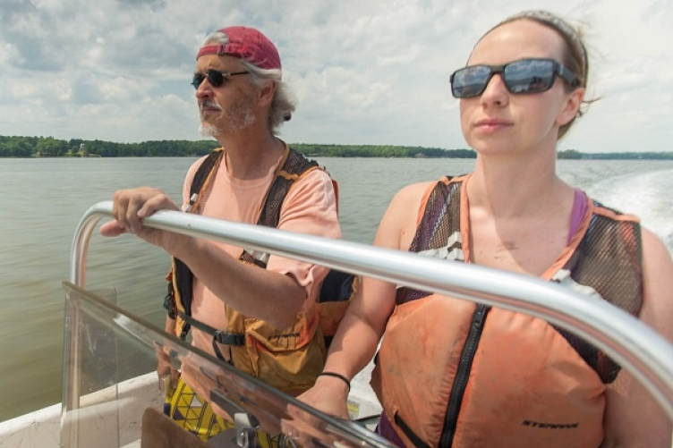 steve jones in boat with student