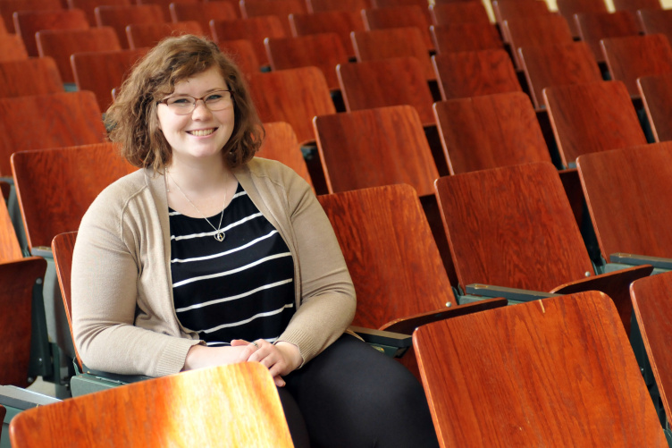 Samantha Granville sits in the Murkland lecture hall.