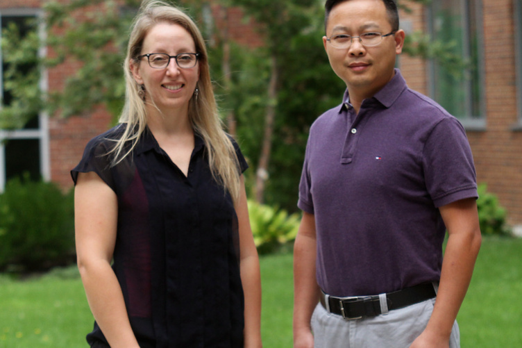 Christine Caputo, an assistant professor in chemistry and Gonghu Li, an associate professor in chemistry and materials science