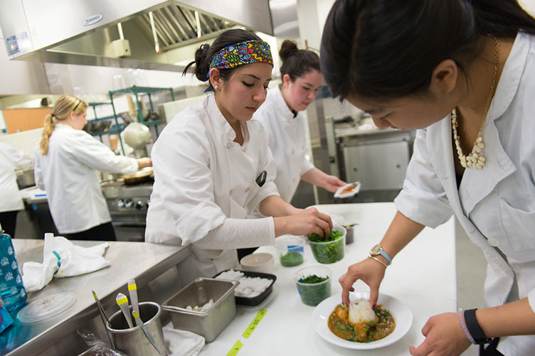 students preparing a gourmet dinner